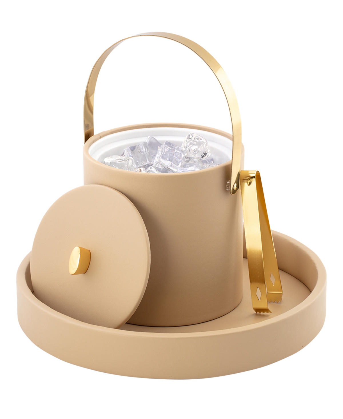 Kraftware Oxford Ice Bucket And Ice Tong, 3 Quart In Beige