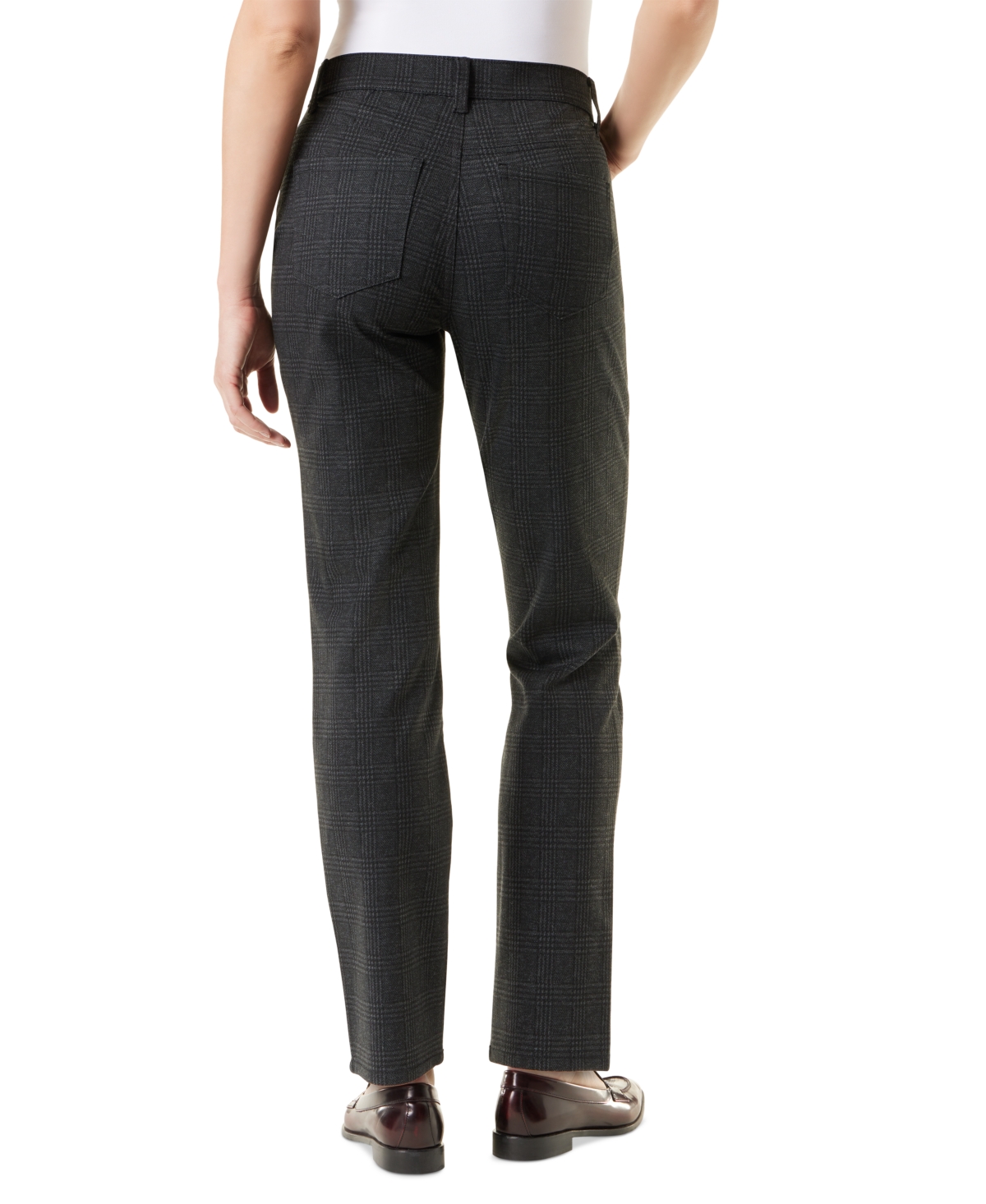 Gloria Vanderbilt Petite Amanda High-rise Straight Plaid Pants In Grey Dusk