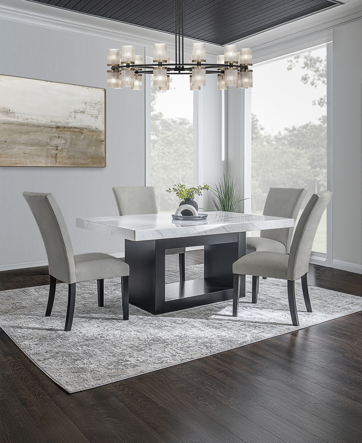 Macy's Kellet 5 Pc. Rectangular Marble Dining Set (table & 4 Side Chairs), Created For  In Grey