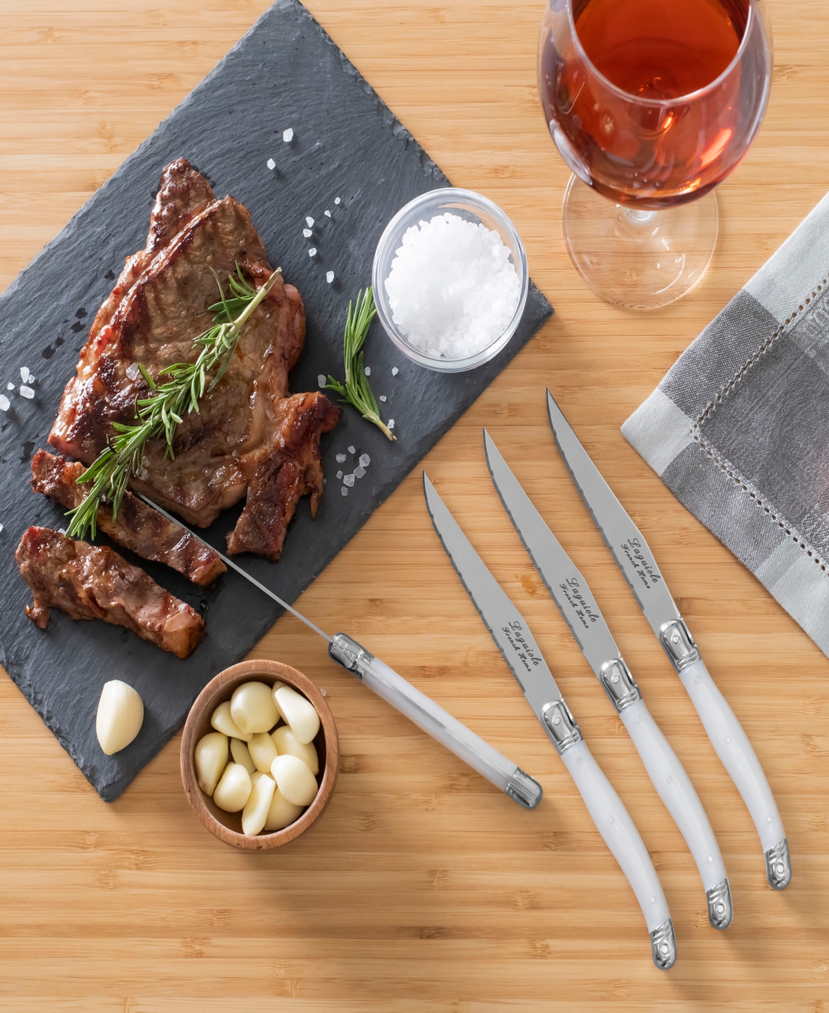 French Home Set Of 4 Laguiole Steak Knives In Pearlized White