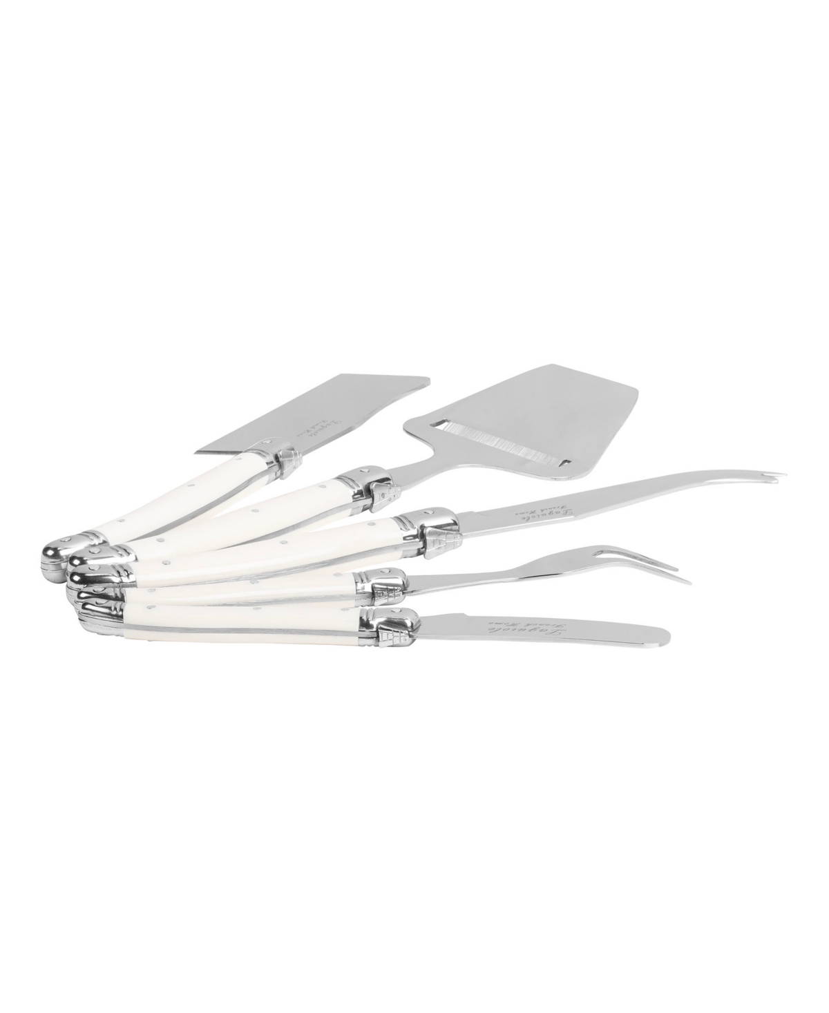 French Home 5-piece Laguiole Cheese Knife, Fork, And Slicer Set With Faux Ivory Handles In Faux Ivory