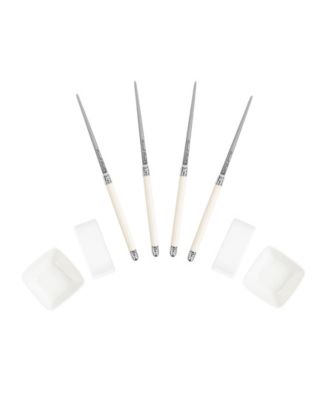 Chopsticks with Faux Ivory Handles, Ceramic Rests and Sauce Bowls, Set of 2 Pairs