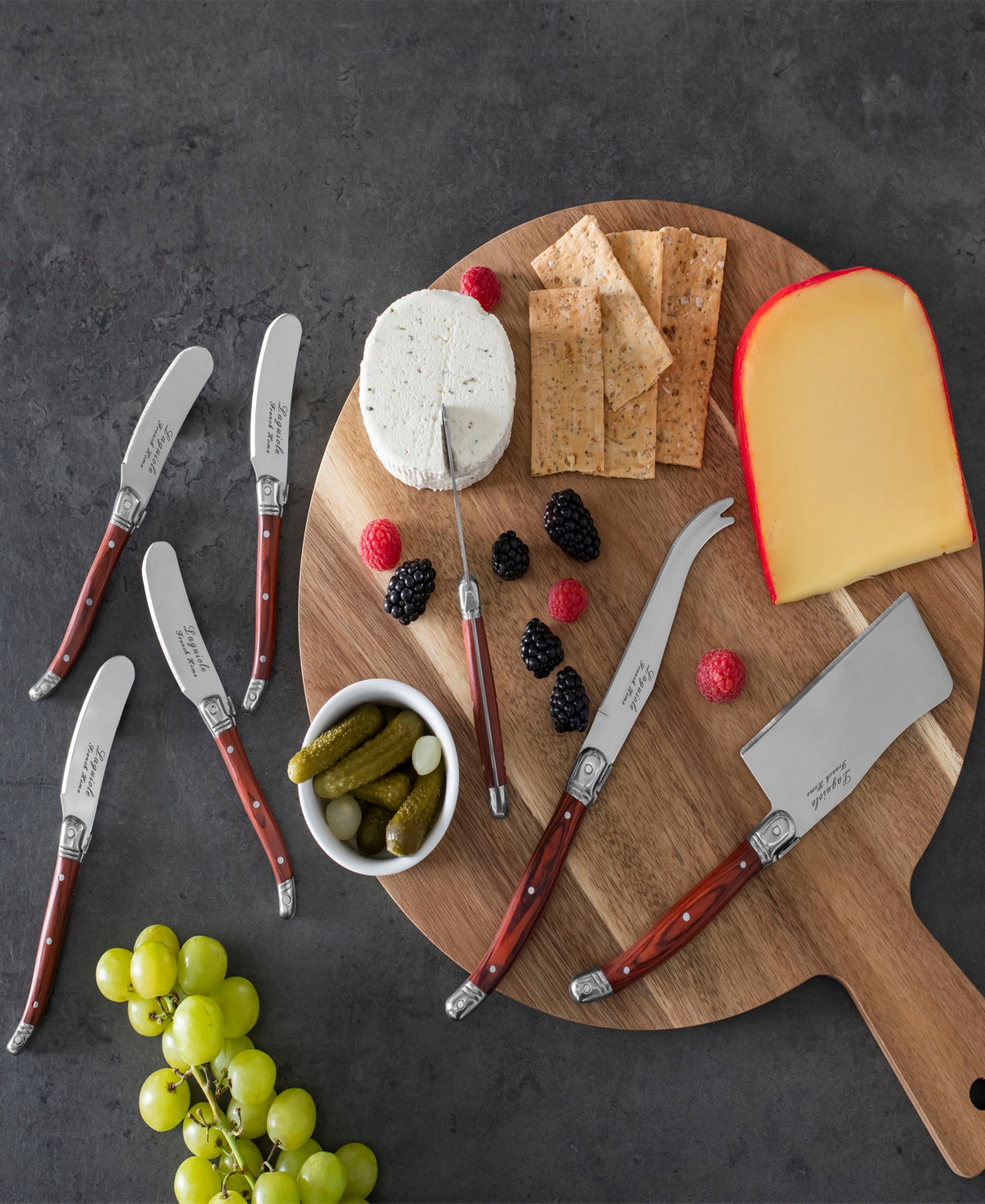 French Home Laguiole Cheese 7-piece Knife And Spreader Set With Handles In Pakkawood,brown