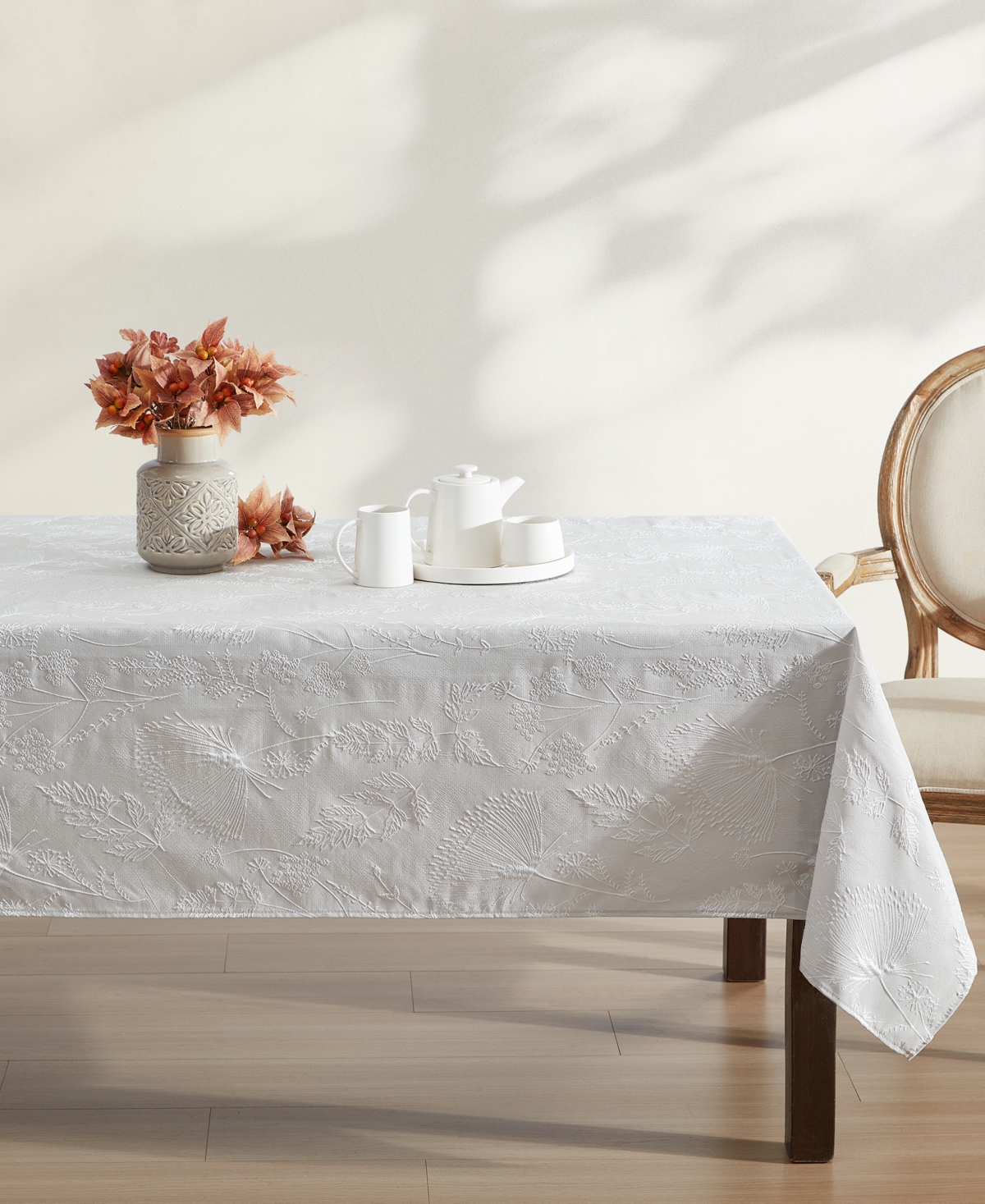 Laura Ashley Raised Woven Tablecloth, 60" X 84" In Cynthia Beige
