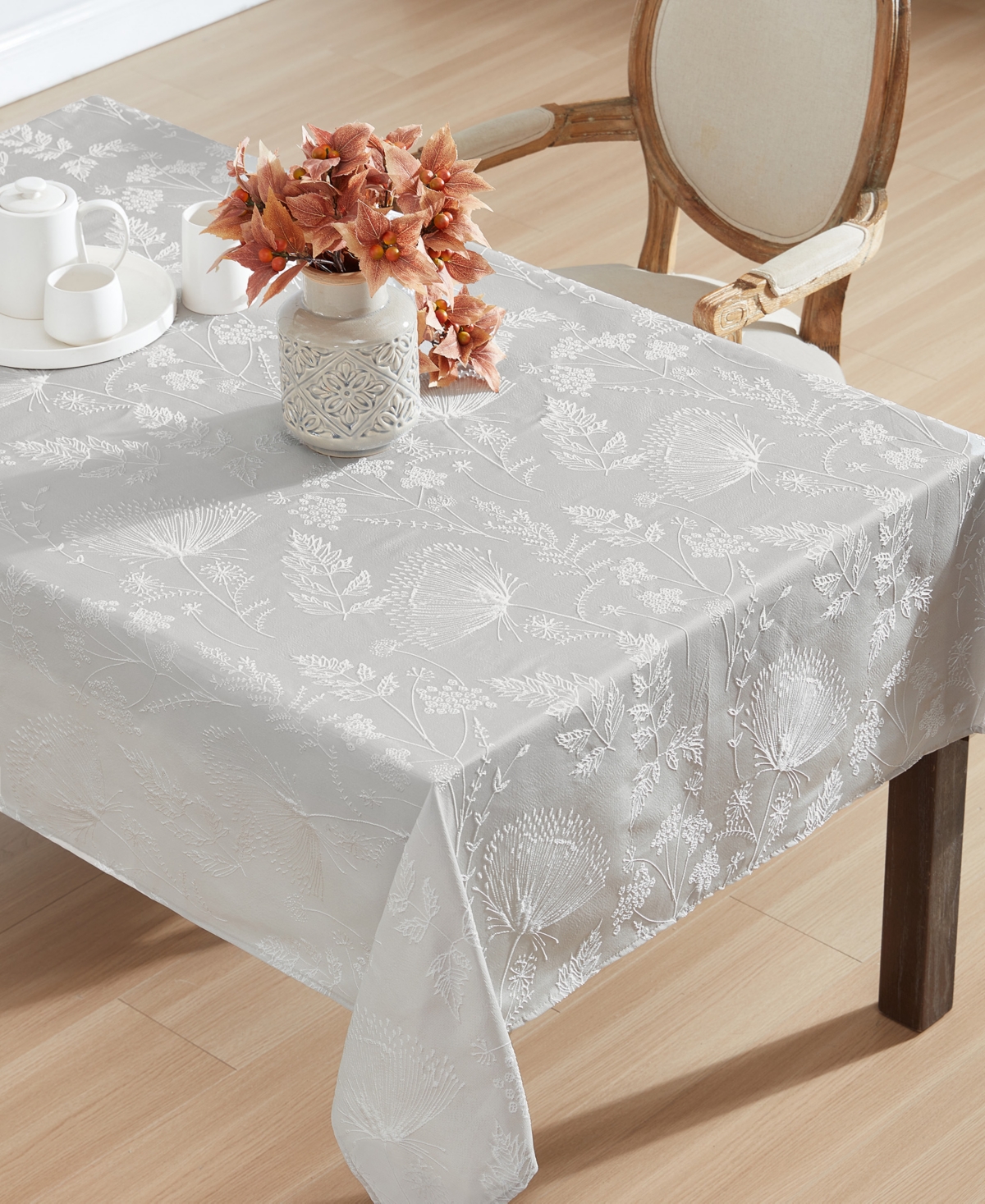 Laura Ashley Raised Woven Tablecloth, 60" X 84" In Cynthia Beige