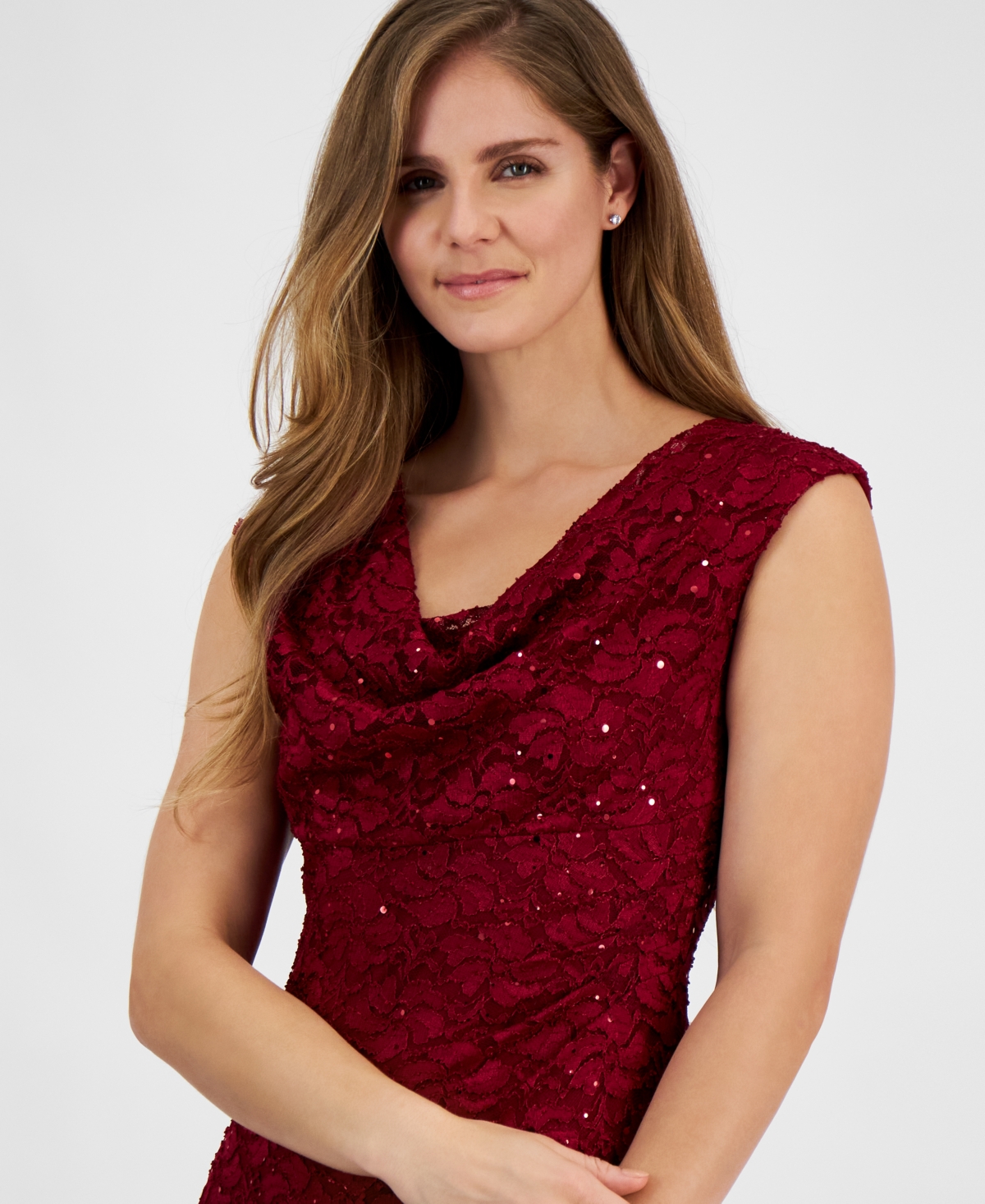 Connected Women's Draped Short-Sleeve Lace Sheath Dress