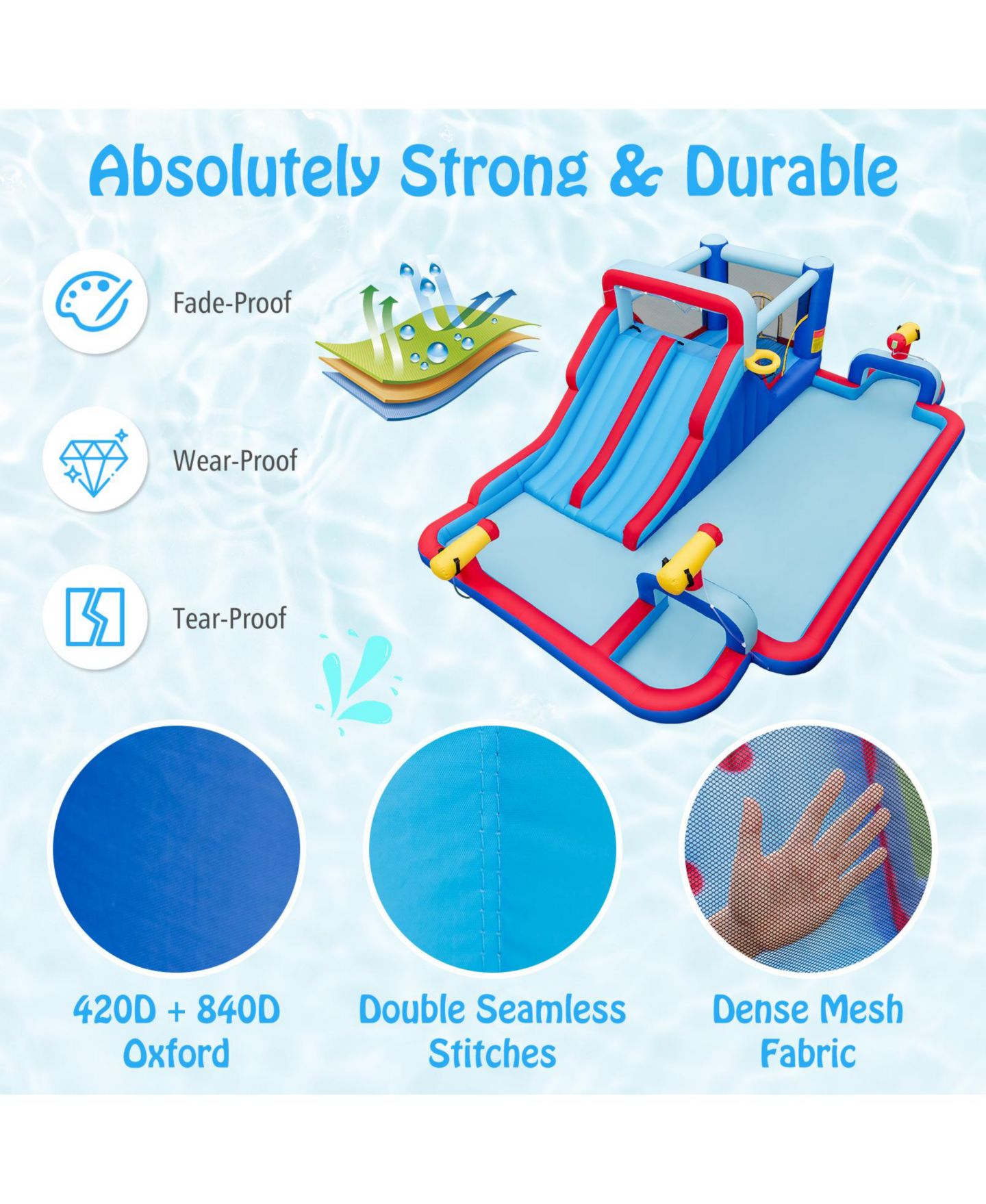 Детские игрушки INOLAIT Inflatable Bounce House with 2 Water Slides and 3 Water Cannons with 950W Blower — фото 11