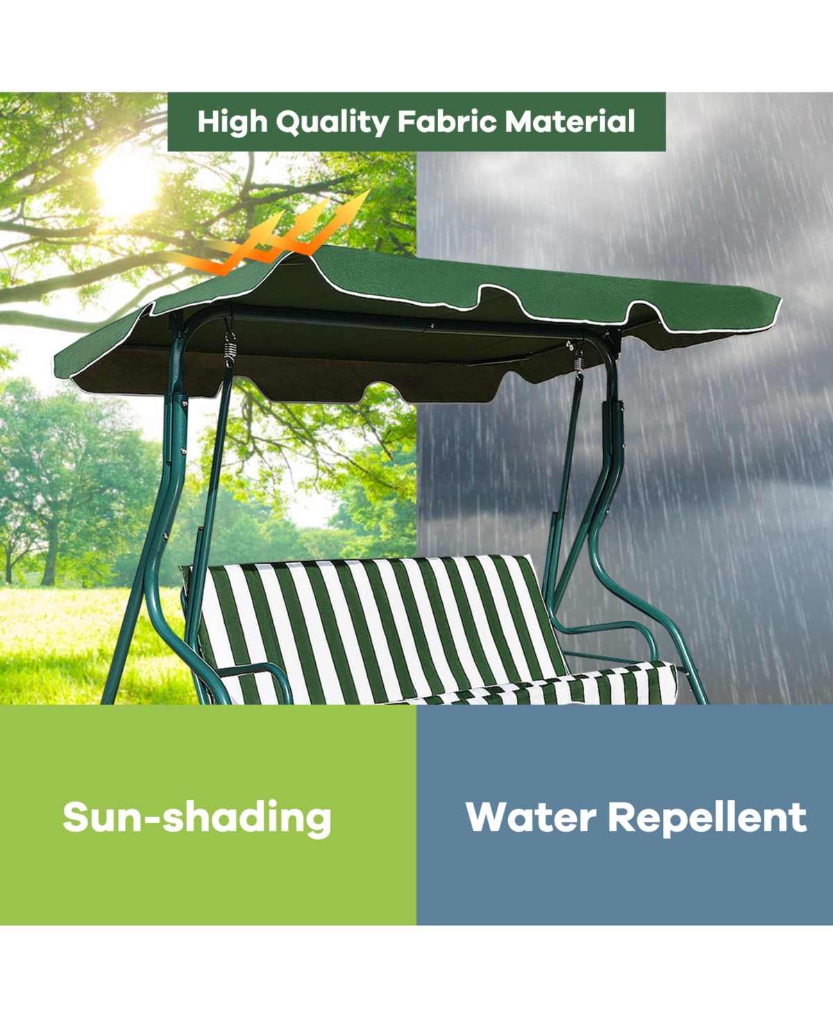 Vebreda 3 Seat Outdoor Patio Canopy Swing with Cushioned Steel Frame