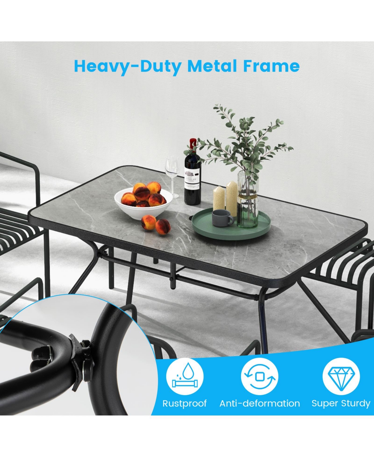 Sugift Patio Rectangle Dining Table with Umbrella Hole