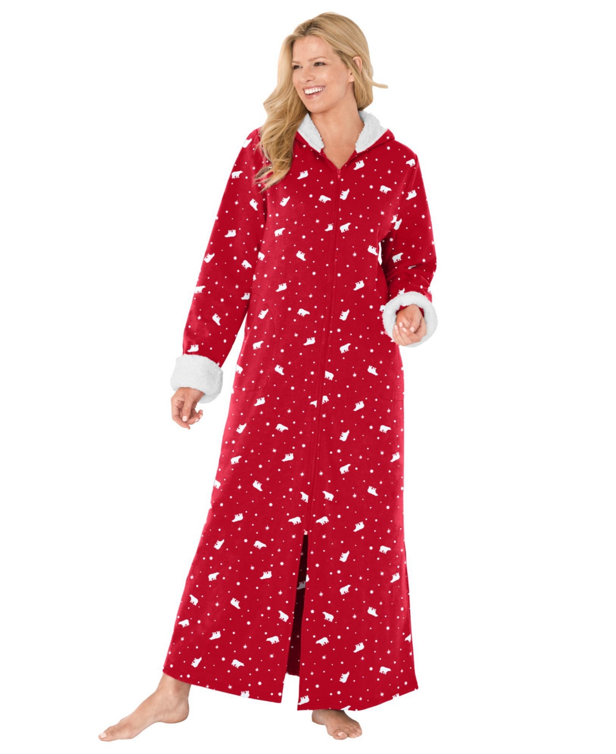 Dreams & Co. Plus Size Sherpa-Lined Long Hooded Robe