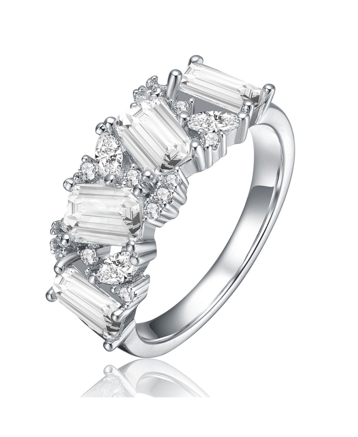 Sterling Silver Cubic Zirconia Radiant Cluster Ring - Silver