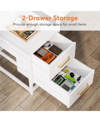 55 Inch Computer Desk with 2 Drawers and Storage Shelves, Rustic Office Desk with Hutch, Study Writing Gaming Table Laptop Workstation