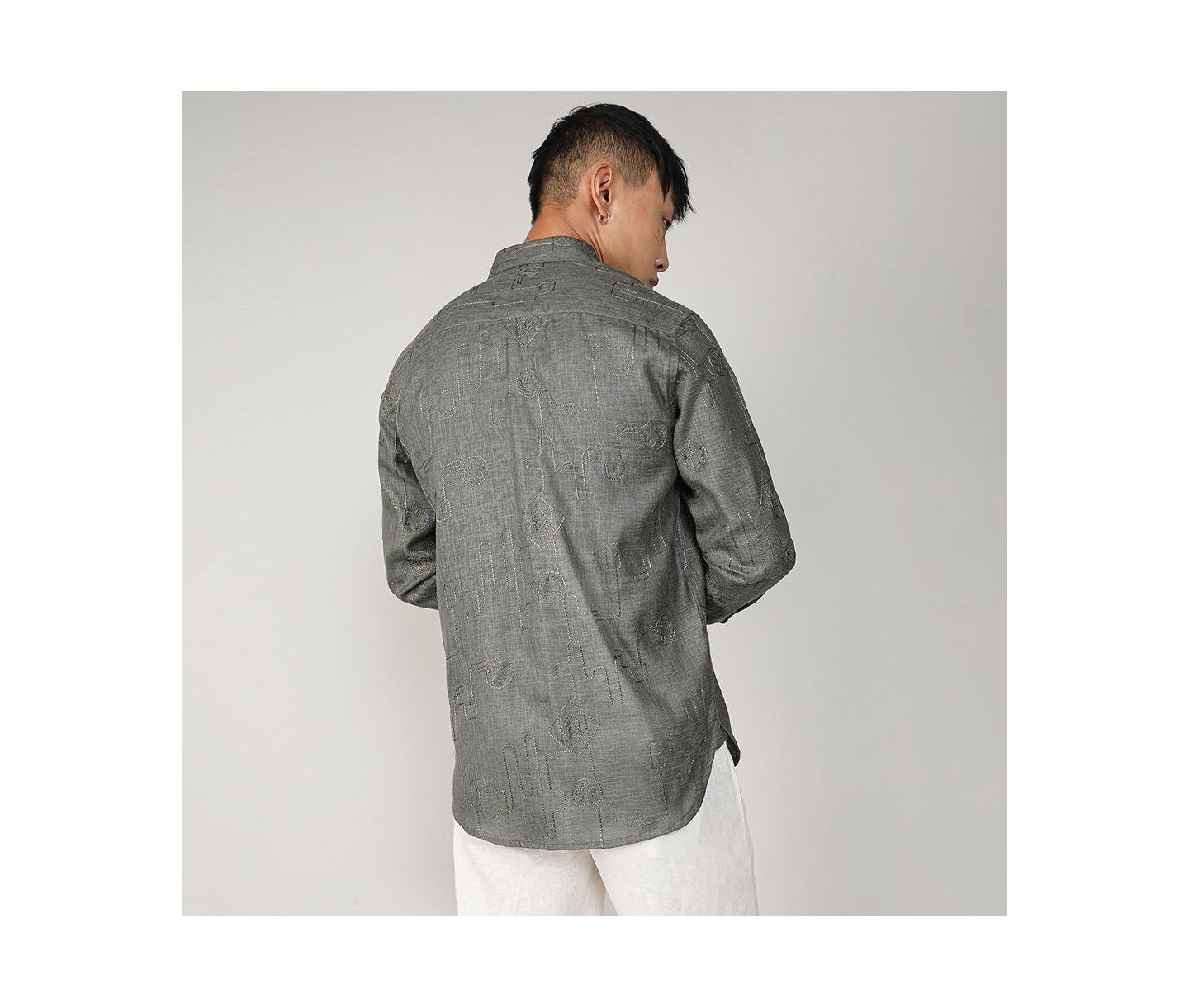 Мужская рубашка Cahoot Campus Sutra Olive Green Embroidered One-Lined — фото 4