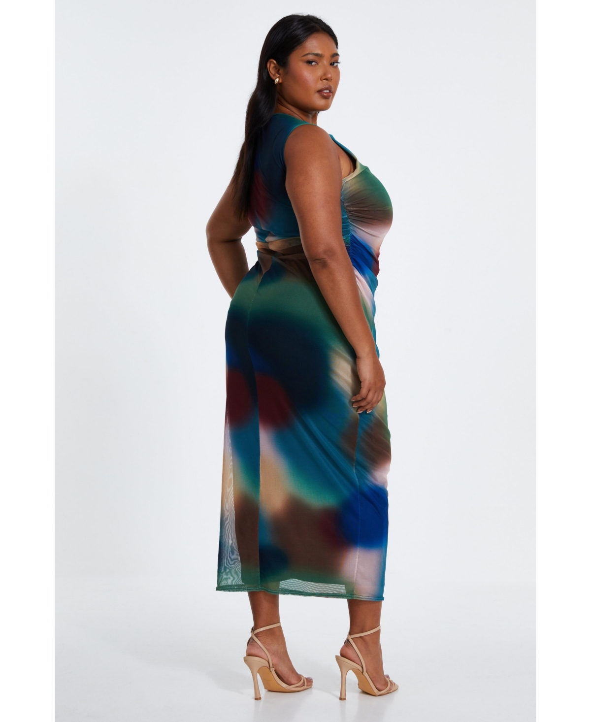 Quiz Women's Mesh Air Brush Round Neck Maxi Dress