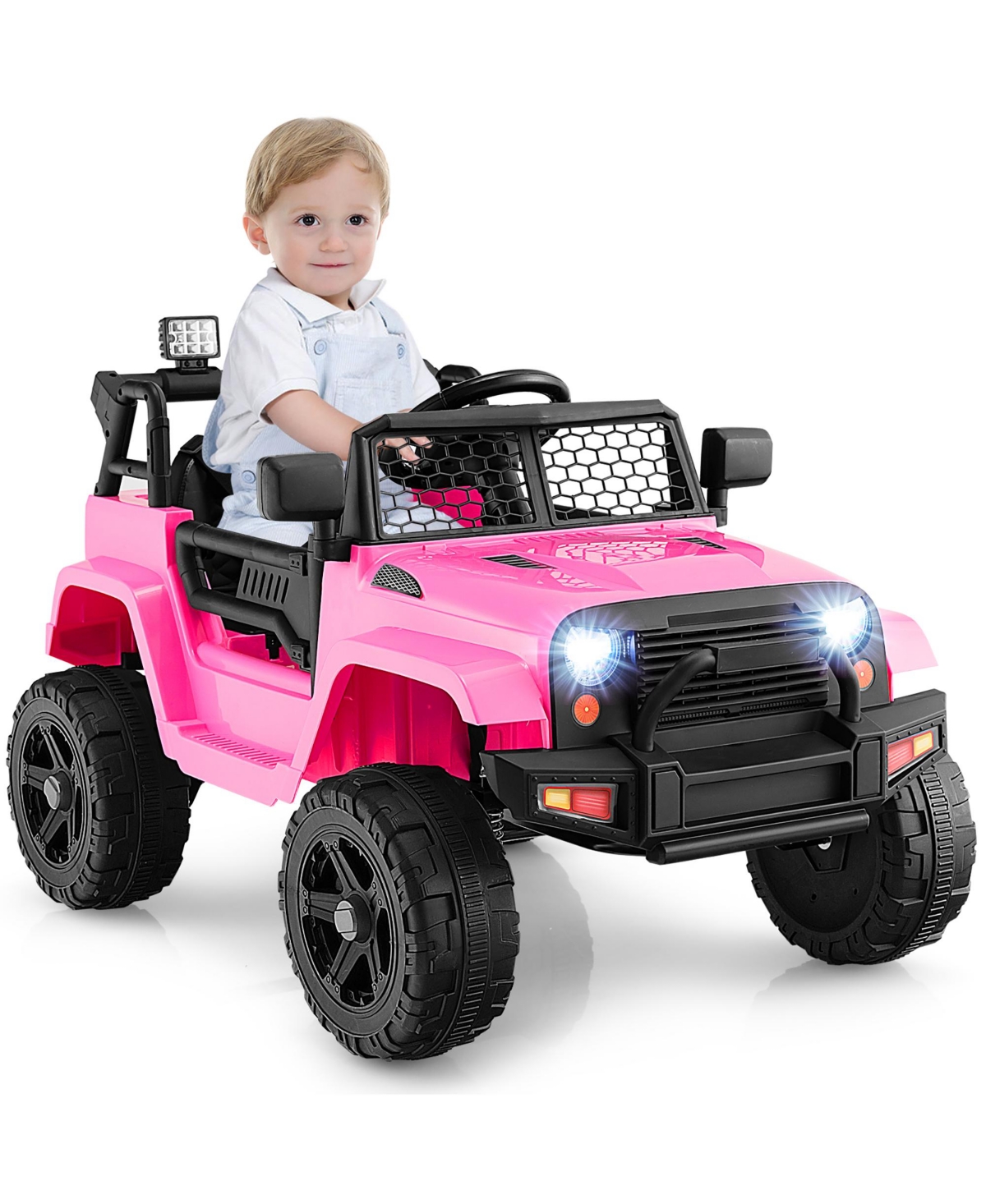 Gymax 12V Kids Ride On Truck Car Electric Vehicle Remote w/ Music & Light Pink - Pink+black