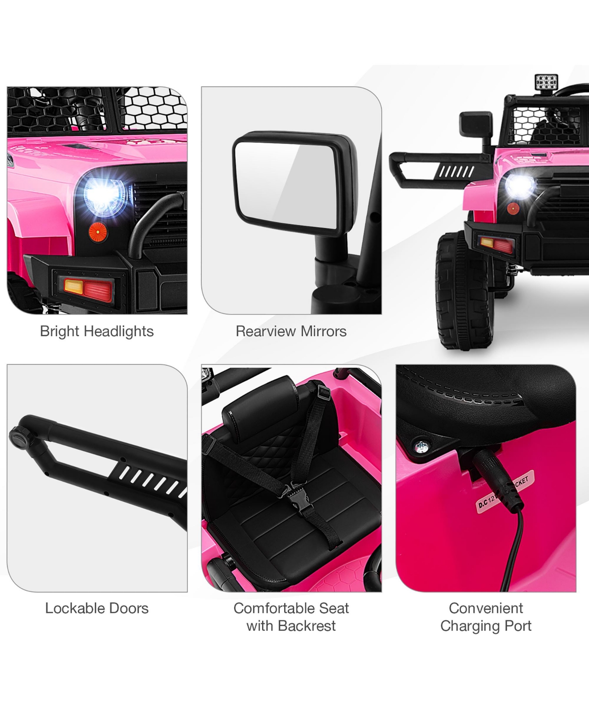 Gymax 12V Kids Ride On Truck Car Electric Vehicle Remote w/ Music & Light Pink - Pink+black