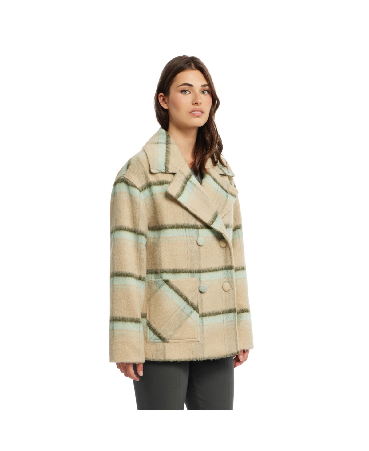 Ellen Tracy Women's Novelty Plaid Peacoat