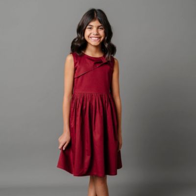Toddler Girls Asymmetrical Bow Sateen Party Dress