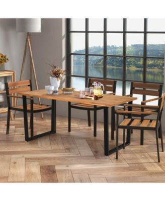 6-Person Acacia Wood Outdoor Dining Table with 2 Inch Umbrella Hole