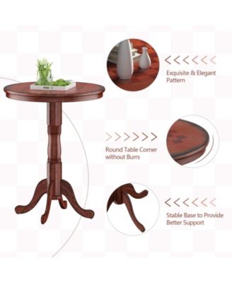 42 Inch Wooden Round Pub Pedestal Side Table with Chessboard