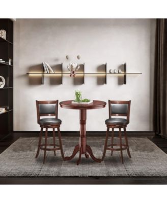 42 Inch Wooden Round Pub Pedestal Side Table with Chessboard