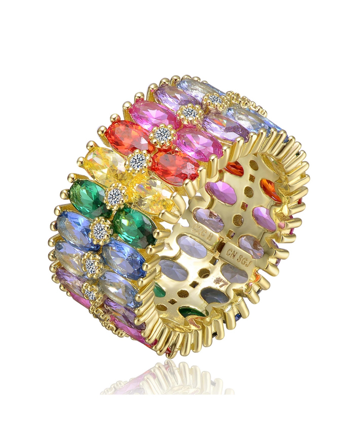 Sterling Silver 14k Gold Plated Rainbow Cubic Zirconia Cluster Ring - Open miscellaneous
