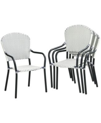 Set of 4 Patio Rattan Stackable Dining Chair with Armrest for Garden