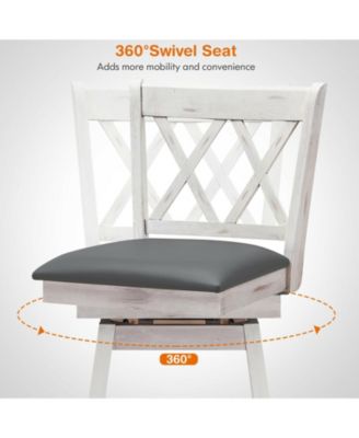 2 Pieces 29 Inch Swivel Counter Height Barstool Set with Rubber Wood Legs