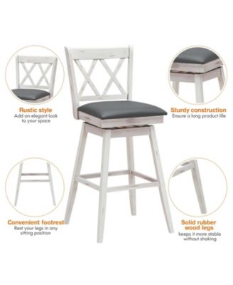 2 Pieces 29 Inch Swivel Counter Height Barstool Set with Rubber Wood Legs