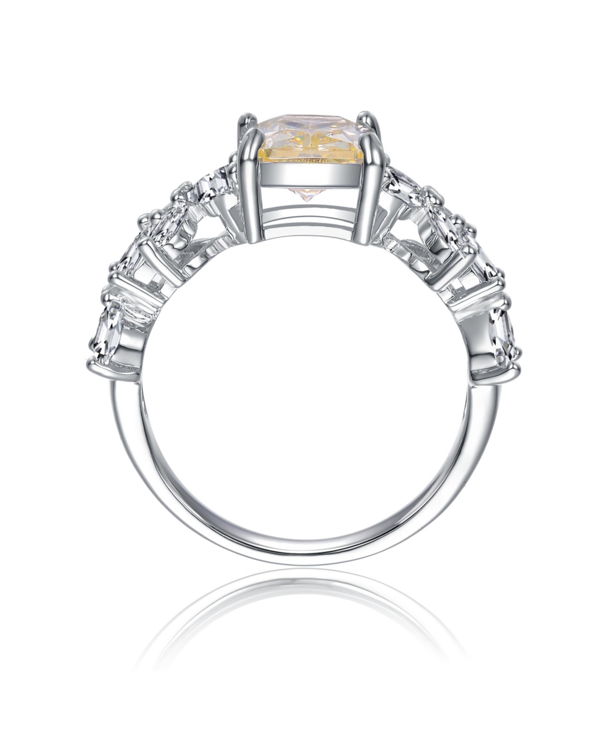Genevive Sterling Silver Canary& White Cubic Zirconia Radiant Leaf Trellis Cluster Statement Ring - Yellow