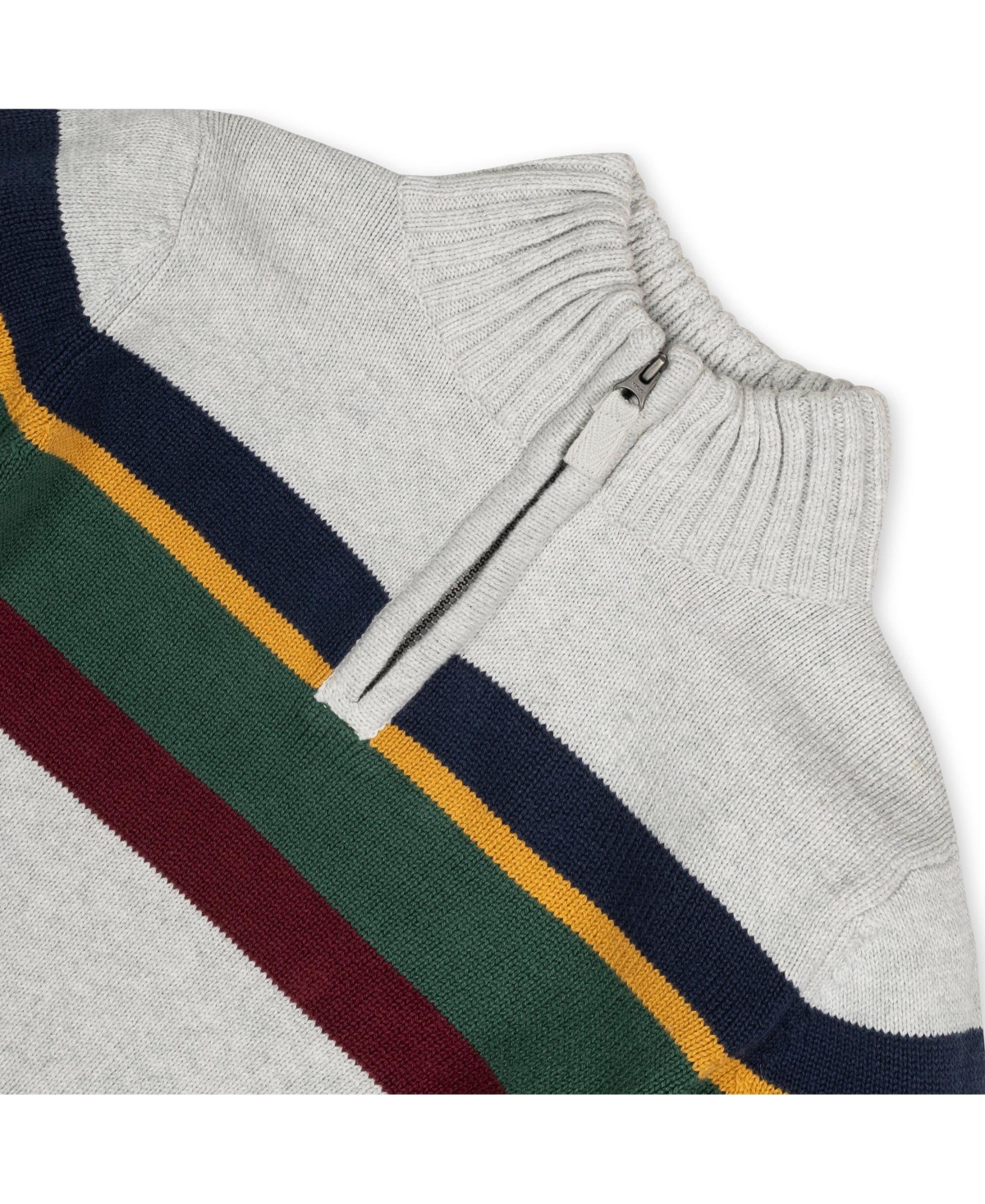 Hope & Henry Baby Boys Organic Long Sleeve Half Zip Sweater with Engineered Stripe - Gray with homeroom stripe