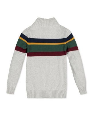 Baby Boys Long Sleeve Half Zip Sweater with Engineered Stripe