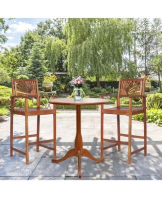 2 Pieces Outdoor Acacia Wood Bar Chairs with Sunflower Backrest and Armrests