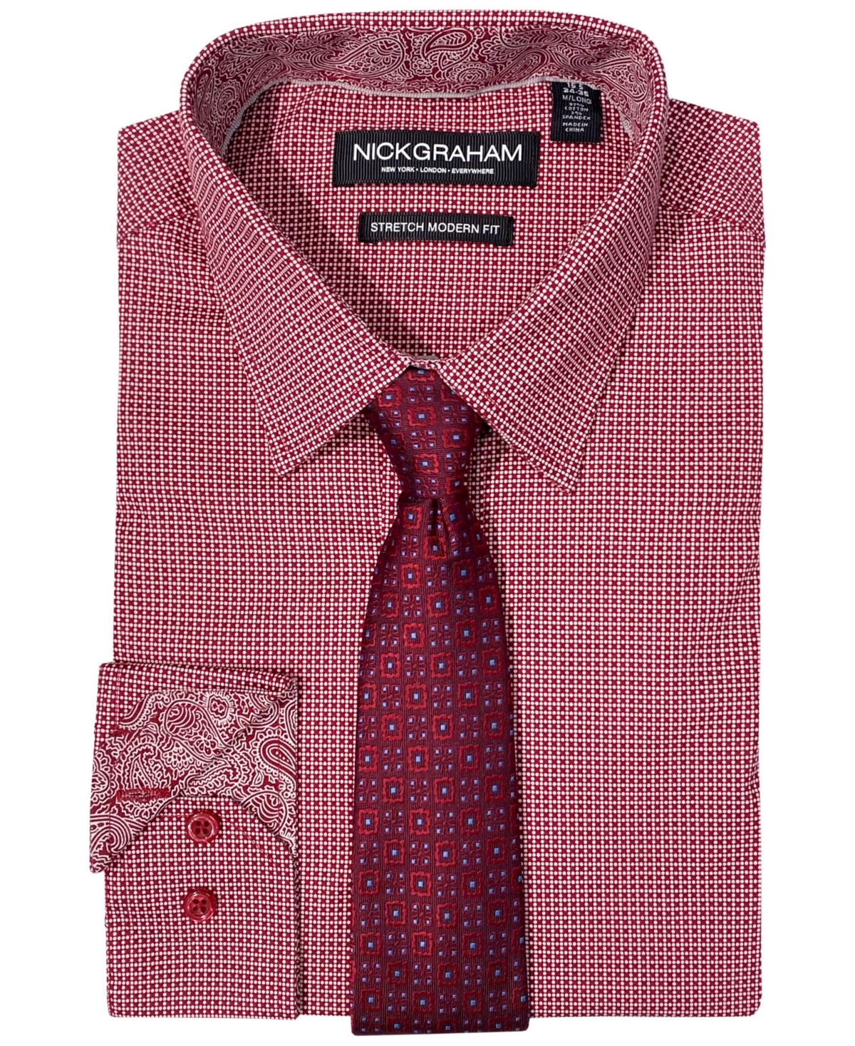 Nick Graham Men's Check Shirt & Medallion Tie Set In Burgundy