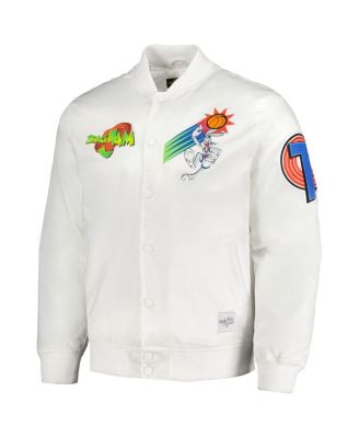 Men's White Looney Tunes Graphic Satin Full-Snap Jacket