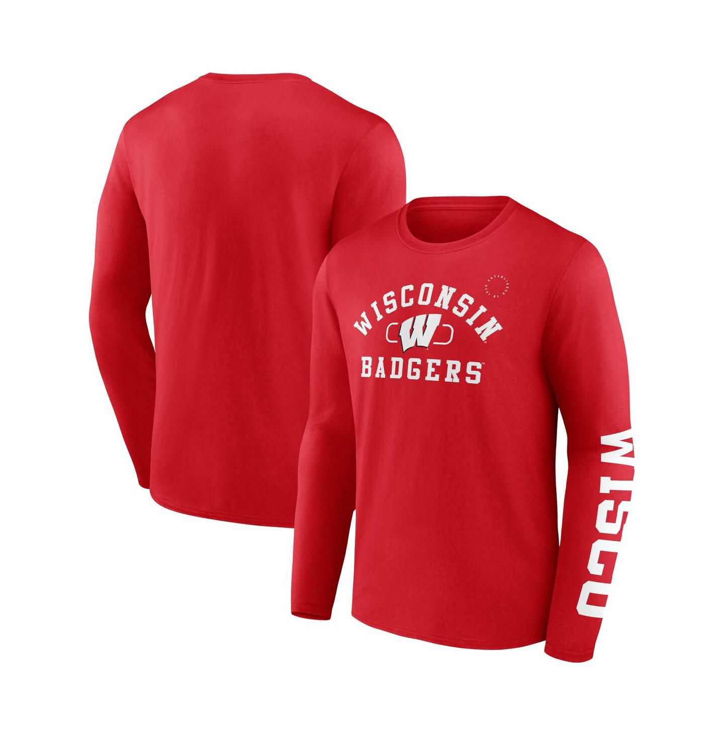 Мужская футболка Fanatics Red Wisconsin Badgers Modern Arch 2-Hit Long Sleeve — фото 1
