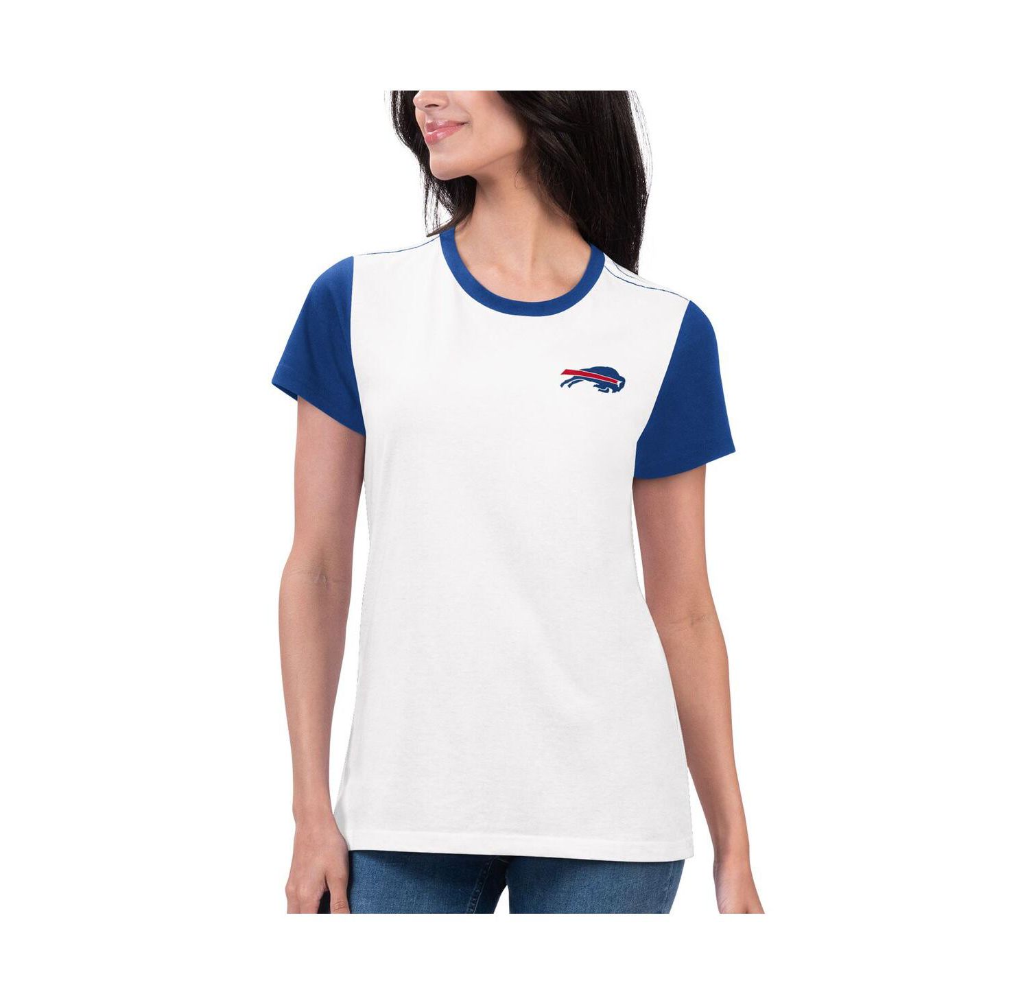 Women's White/Royal Buffalo Bills Fashion Illustration T-Shirt