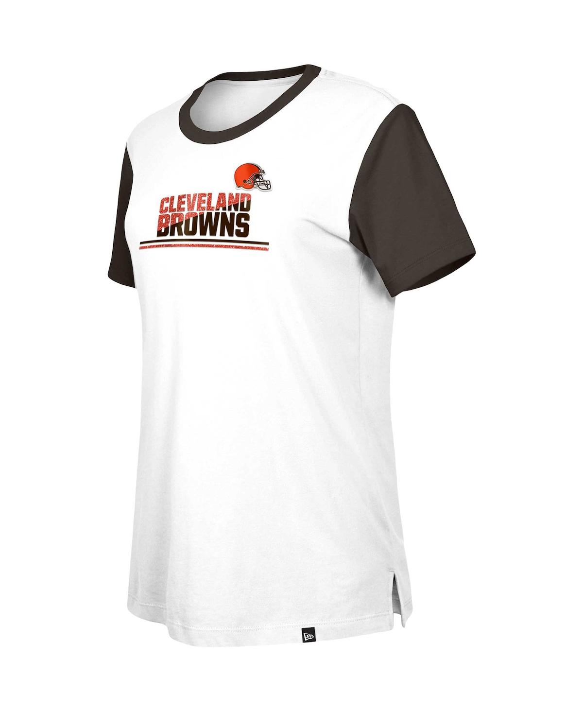 NEW ERA WOMEN'S WHITE/BROWN CLEVELAND BROWNS THIRD DOWN COLOR BLOCK T-SHIRT 