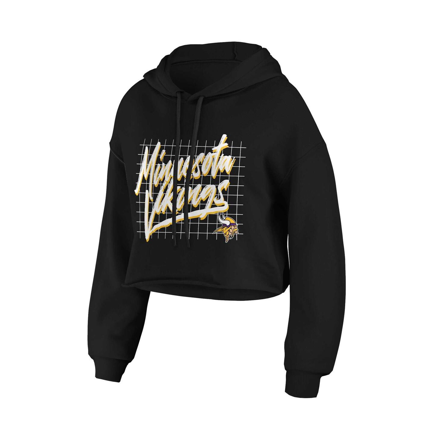 Женское худи WEAR by Erin Andrews Black Minnesota Vikings Domestic Cropped Pullover — фото 2