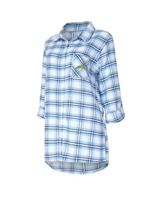 Women's Powder Blue Los Angeles Chargers Sienna Plaid Full-Button Long Sleeve Nightshirt