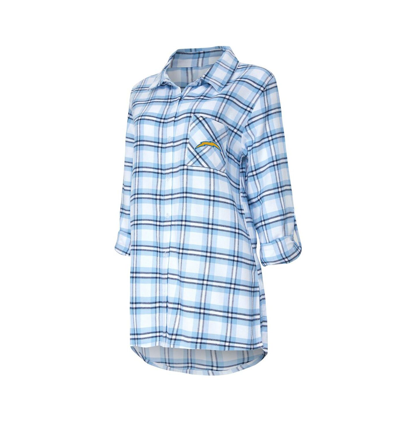 Concepts Sport Women's Powder Blue Los Angeles Chargers Sienna Plaid Full-Button Long Sleeve Nightshirt — фото 2