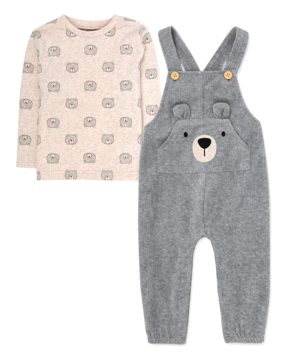 Baby Essentials Baby Boy Bear Overall and Long Sleeve T-shirt, 2-Piece Set