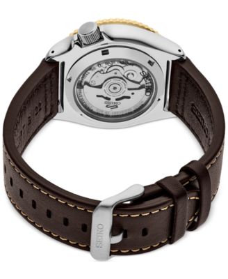 Men's Automatic 5 Sports Black Leather Strap Watch 42mm