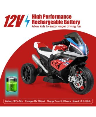 12V Kids Ride on Motorcycle Licensed BMW 3 Wheels Electric Toy w/ Light & Music Red
