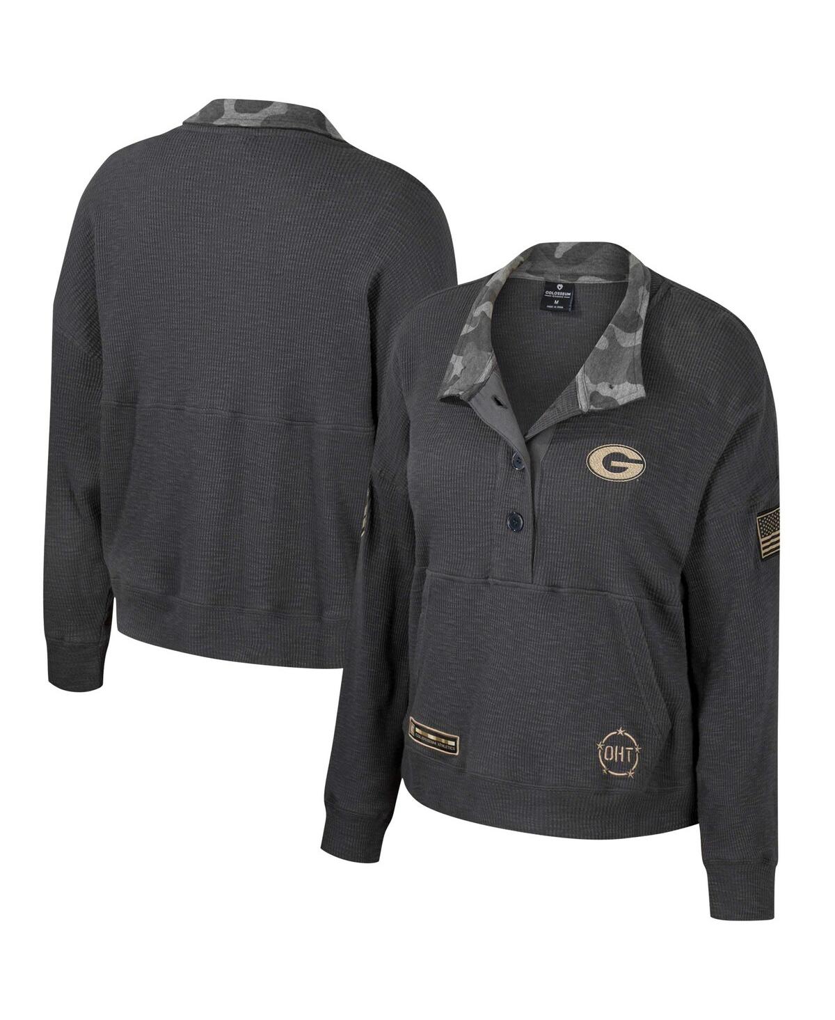 Women's Heather Charcoal Georgia Bulldogs Oht Military Appreciation Payback Henley Thermal Sweatshirt - Heather Charcoal