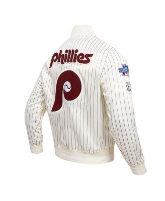 Men's Cream Philadelphia Phillies Cooperstown Collection Pinstripe Retro Classic Satin Full-Snap Jacket
