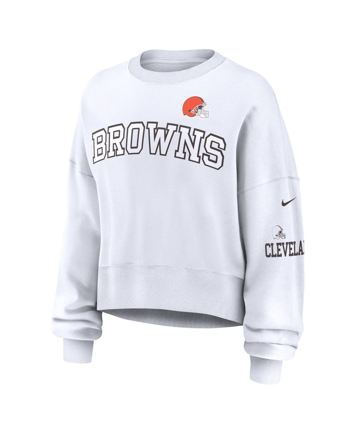 Nike Women's White Cleveland Browns Oversized Long Sleeve Cropped Sweatshirt In White