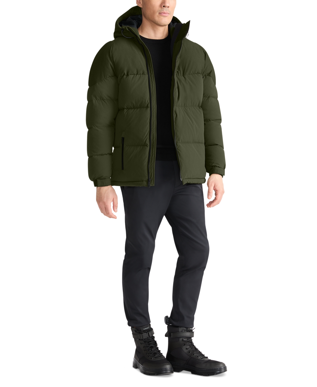 Shop Tumi Men's Asymmetrical Zip Premium Down Fill Heavyweight Puffer In Olive