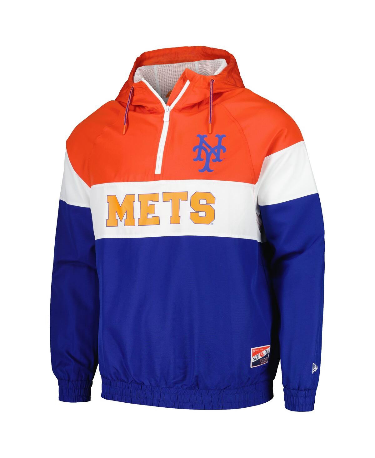 NEW ERA MEN'S ORANGE NEW YORK METS RIPSTOP RAGLAN QUARTER-ZIP HOODIE WINDBREAKER JACKET 