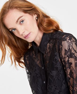 Women's Lace Button-Front Long-Sleeve Shirt, Created for Macy's